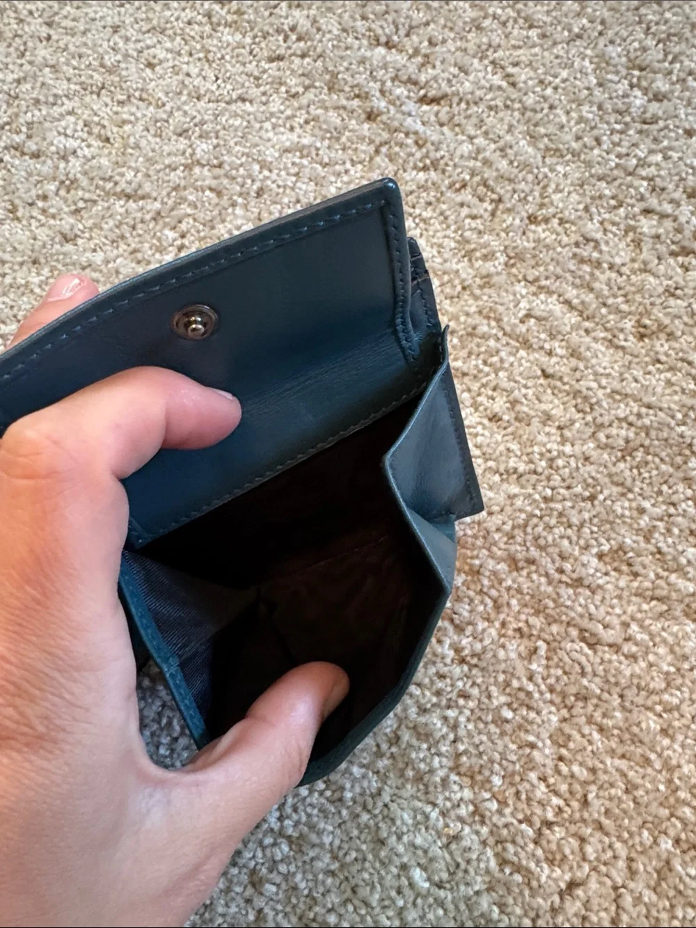 VALENTINO Teal Blue Leather Bifold Rockstud Fold Wallet